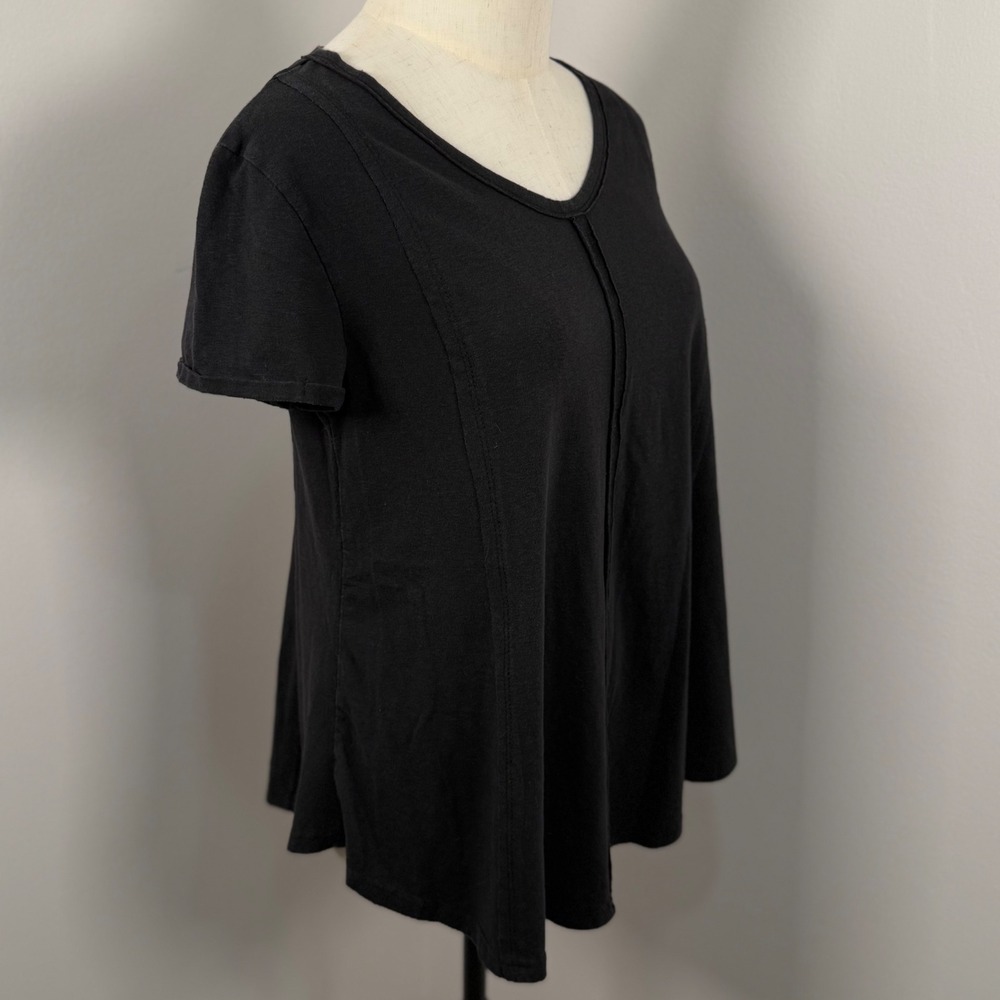 Womens Black S/M Exposed Seam V Neck Casual Grunge Goth Loungewear Neutral Basic - Picture 3 of 7